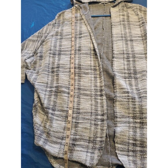 Womens Plaid Cardigan Small Lightweight Gray Hooded 1/2 Sleeve Boho - Picture 7 of 13